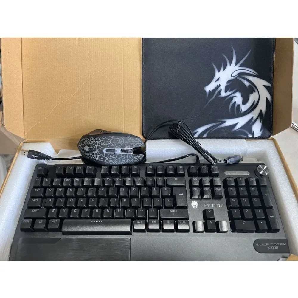 3 IN 1 Multimedia Knob Mechanical Gaming Keyboard Set (Black/Blue Backlit/Blue S